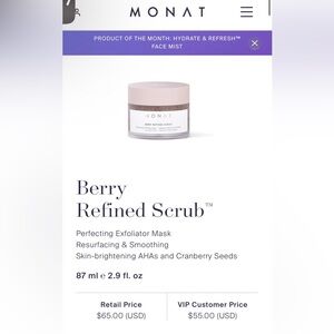 Monat Berry Refined Scrub Perfecting Exfoliator Mask 2.9 oz - New / Sealed!